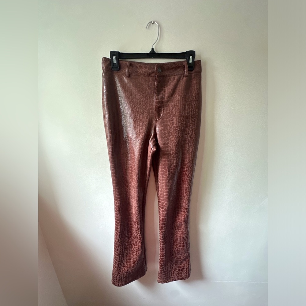 Motel Rocks Zoven Flare Trouser In Croc PU Brown
